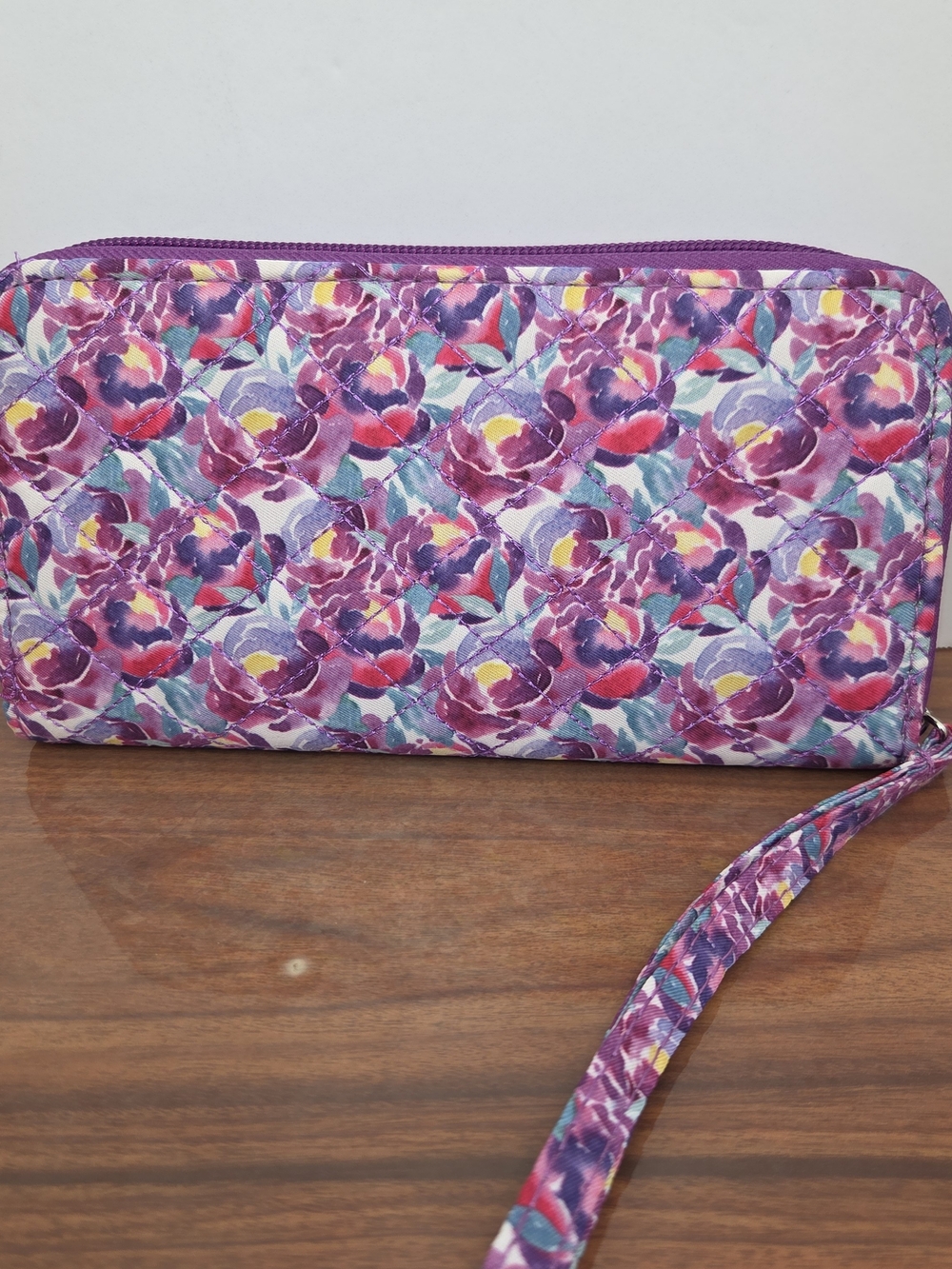 Quilted Floral Wristlet Clutch - Purple Multi 7.5"x4"